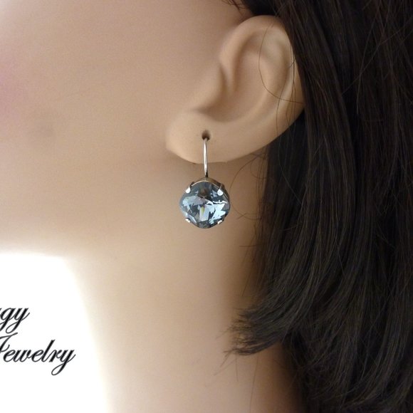 Silver Night Crystal Solitaire Earrings made with Genuine Austrian Crystals - Picture 3 of 6